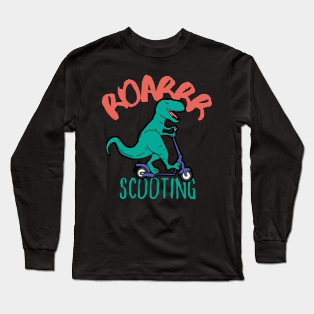 Funny E-Scooter, Dino Driving Scooter Long Sleeve T-Shirt by maxdax